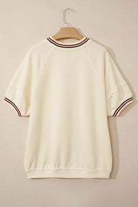 Beige touch down Sequin Letter Graphic Game Day Varsity Tee