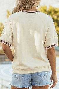 Beige touch down Sequin Letter Graphic Game Day Varsity Tee