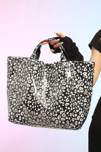 Women's Stylish Black Leopard Print Waterproof PU Leather Tote Bag for Women - Durable, Versatile Everyday Fashion Essential
