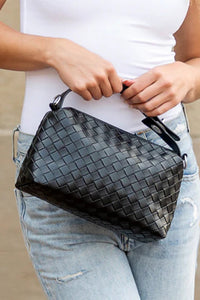 Women's Stylish Black PU Leather Woven Convertible Shoulder Bag for Women - Versatile, Chic, and Functional Handbag