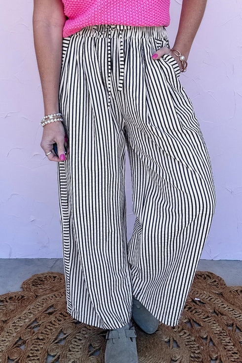 Stylish Black Striped Wide Leg Pants for Women – Effortless Comfort & Chic Everyday Fashion