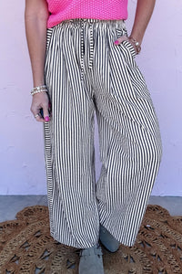 Stylish Black Striped Wide Leg Pants for Women – Effortless Comfort & Chic Everyday Fashion