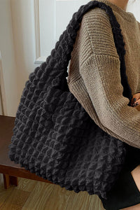 Women's Stylish Black Textured Tote Bag for Women - Spacious Puffy Design Perfect for Everyday Use and Trendy Outings