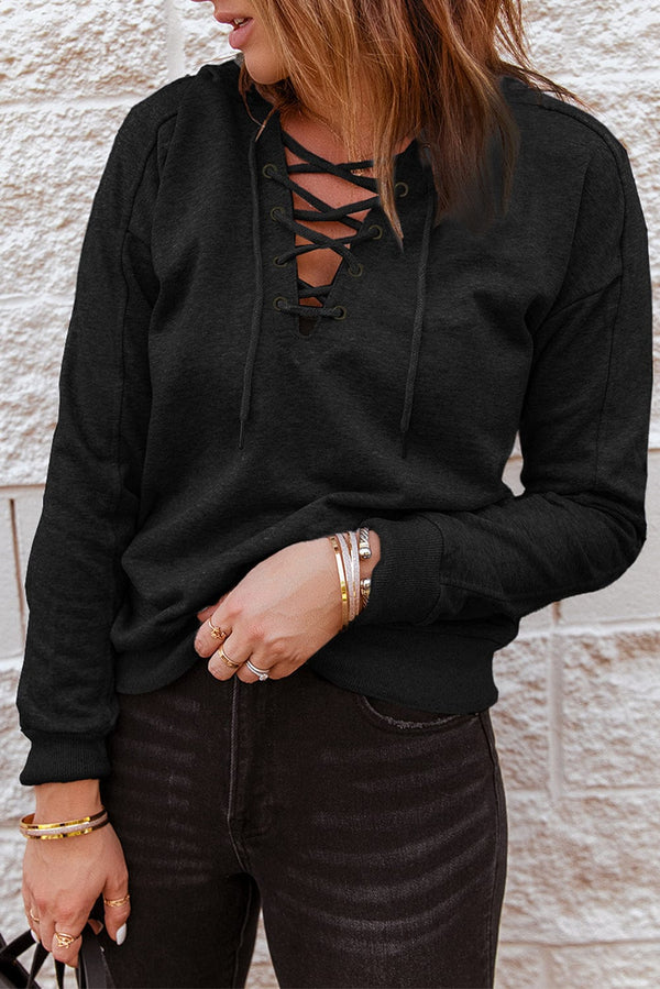 Stylish Comfortable Solid Color Tie Loose Casual V-Neck T-Shirt