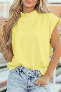 Women's Stylish Loose Fit Yellow High Neck Cap Sleeve Top for Women - Perfect for Everyday Casual Wear