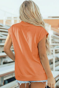 Orange Solid Color High Neck Cap Sleeve Loose Top