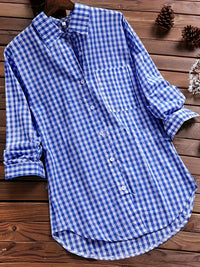 Stylish Plus Size Gingham Print Collared Blouse for Women