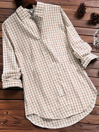 Stylish Plus Size Gingham Print Collared Blouse for Women
