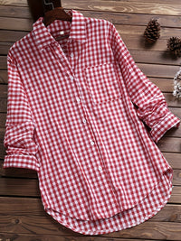 Stylish Plus Size Gingham Print Collared Blouse for Women