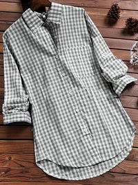 Stylish Plus Size Gingham Print Collared Blouse for Women