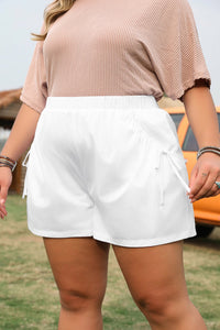 Women's Plus Size White Polyamide Shorts with Bow Detail