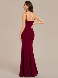 Stylish Rhinestone Adorned High Slit Evening Gown with Spaghetti Straps