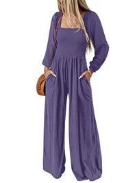 Stylish Square Neck Jumpsuit with Long Sleeves for Women's Fashion