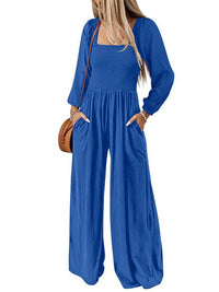 Stylish Square Neck Jumpsuit with Long Sleeves for Women's Fashion