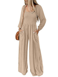 Stylish Square Neck Jumpsuit with Long Sleeves for Women's Fashion
