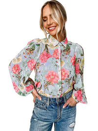Stylish Women's Loose Floral Print Blouses with Sweet Cardigan Style and Long Sleeves