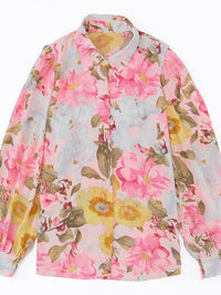 Stylish Women's Loose Floral Print Blouses with Sweet Cardigan Style and Long Sleeves