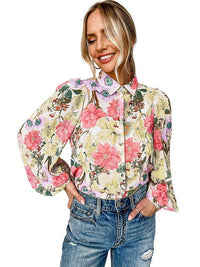 Stylish Women's Loose Floral Print Blouses with Sweet Cardigan Style and Long Sleeves