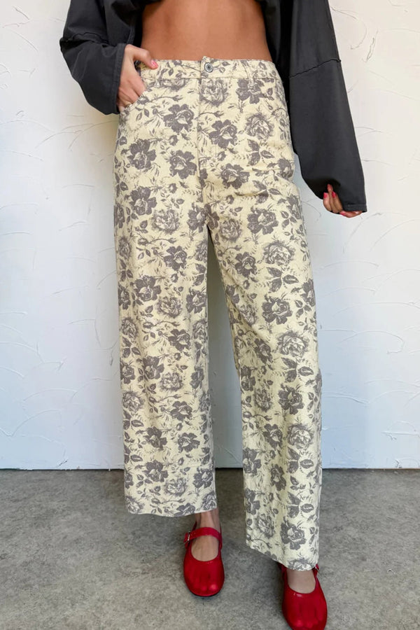 Women's Vintage Floral High-Waist Ankle-Length Denim Pants