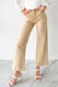 Apricot Solid Color Seamed Center Wide Leg Cropped Jeans