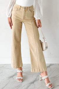 Apricot Solid Color Seamed Center Wide Leg Cropped Jeans
