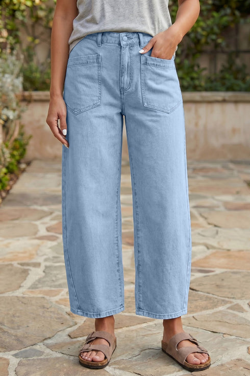 Stylish Women's Beau Blue Ankle-Length Barrel Jeans with Square Pockets - Comfortable, Everyday Fit for Effortless Chic