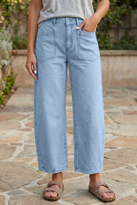 Stylish Women's Beau Blue Ankle-Length Barrel Jeans with Square Pockets - Comfortable, Everyday Fit for Effortless Chic