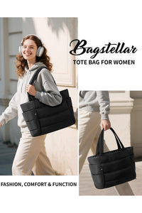 Color black Solid Color Puffy Quilted Large Tote Bag