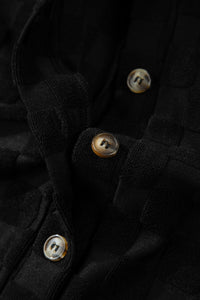 Black Half Buttons Sleeveless Wide Leg Textured Jumpsuit
