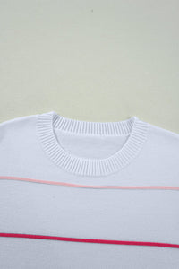 Beau Blue Colorblock Striped Half Sleeve Drop Shoulder Sweater
