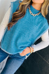 Cerulean Blue Mock Neck Sweater Vest with Contrast Stitching | MsDressly