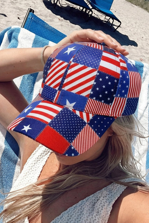 Women's Stylish Women's Dark Blue Patchwork Baseball Trucker Hat with Star and Stripes - Comfortable for Casual Outings