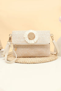 Women's Daisy Applique Straw Crossbody Bag with Magnetic Closure