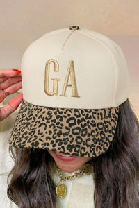 Khaki GA Custom Embroidered Letter Contrast Leopard Brim Baseball Cap