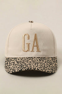 Khaki GA Custom Embroidered Letter Contrast Leopard Brim Baseball Cap