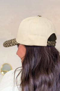 Khaki GA Custom Embroidered Letter Contrast Leopard Brim Baseball Cap