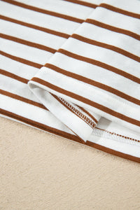 $16.04 Khaki Stripe V Neck Ruffle Contrast Sleeve Top Drawstring Pants 2pcs Set Wholesale