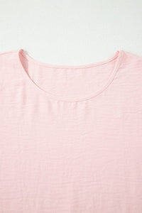 Light Pink Solid Color Ruffle Trim Short Sleeve Blouse