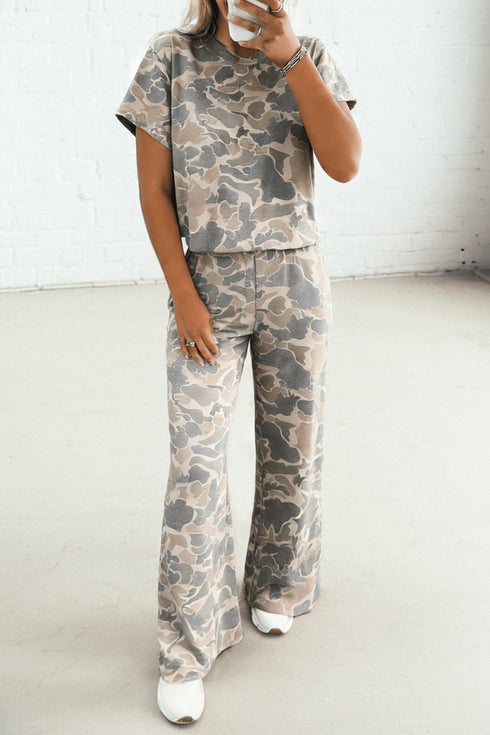 Women's Stylish Women's Multicolor Camouflage Tee and Pants Set - Casual Fit for Effortless Outdoor Everyday Wear