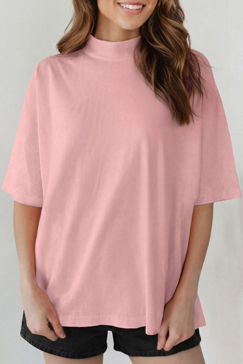 women's stylish women's oversized pink high neck tee - soft and comfortable for casual outfits and everyday wear with practical styling and dependable
