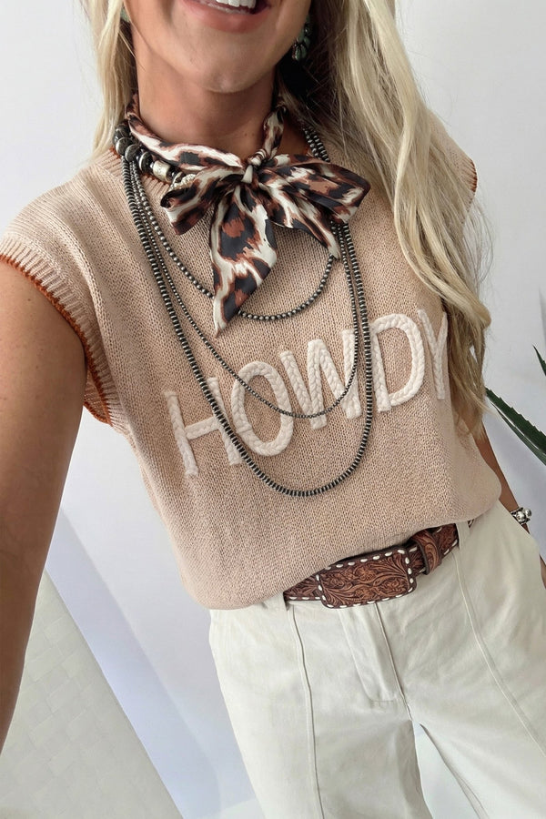Stylish Women's Parchment Short Sleeve Western Sweater with Contrast Trim - Perfect Knit Top for Casual Outings