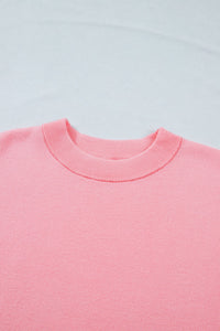 Pink Scalloped Hem 3/4 Sleeve Sweater Top