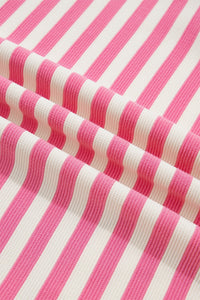 Pink Stripe Contrast Patchwork Short Sleeve T Shirt Shift Dress
