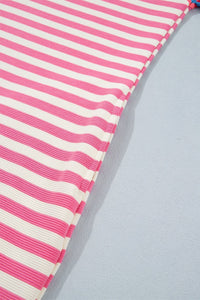 Pink Stripe Contrast Patchwork Short Sleeve T Shirt Shift Dress