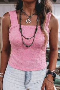 Stylish Women's Pink Western Jacquard Slim Fit Square Neck Tank Top - Perfect for Summer Outings and Casual Wear