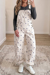 Stylish Women's Polka Dot Denim Jumpsuit with Bib Pocket - Trendy Barrel Fit for Casual Outings and Everyday Wear