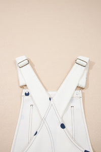 Jet Stream Polka Dot Print Bib Pocket Denim Barrel Overalls Jumpsuit