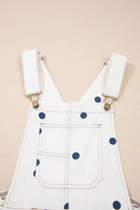 Jet Stream Polka Dot Print Bib Pocket Denim Barrel Overalls Jumpsuit