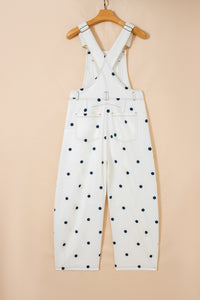 Jet Stream Polka Dot Print Bib Pocket Denim Barrel Overalls Jumpsuit