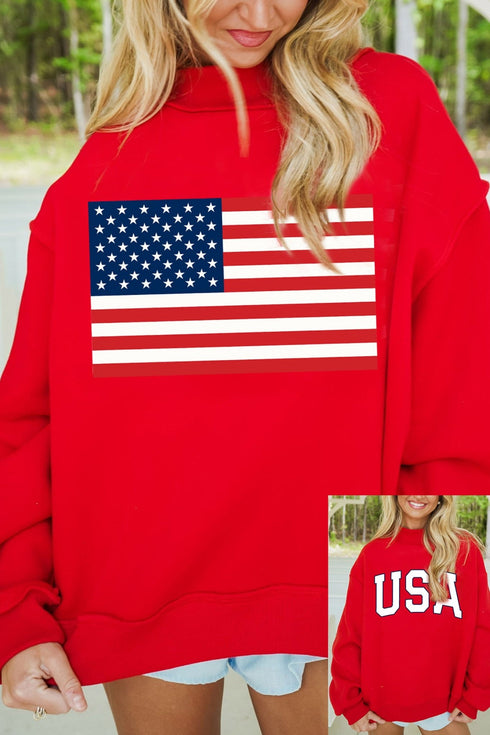 Stylish Women's Racing Red Reversible Mock Neck Sweatshirt - Comfortable Double-Sided Print for Casual Outfits